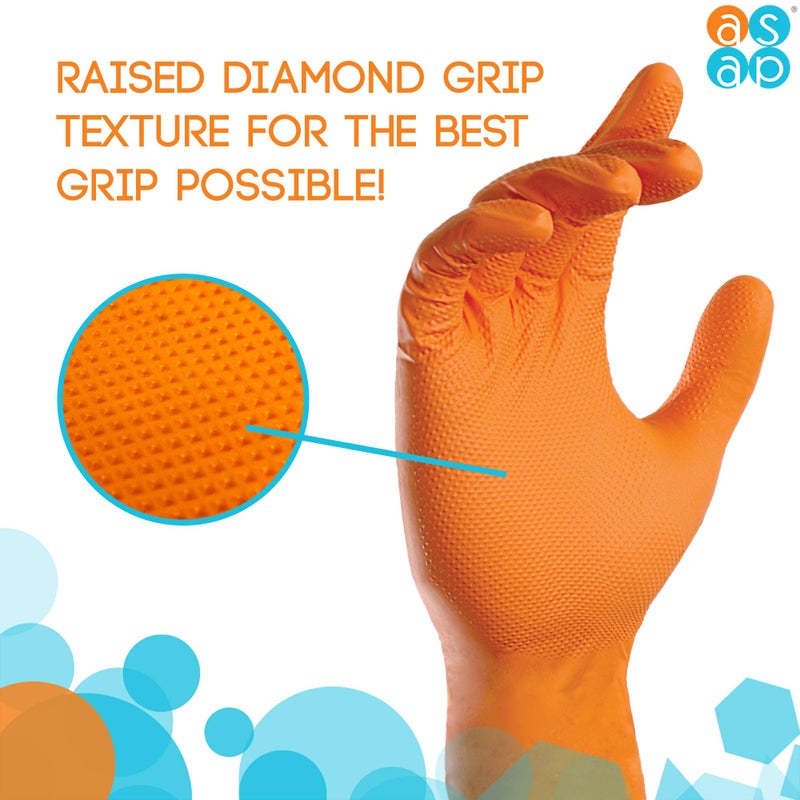 ASAP T-grip Orange Nitrile Gloves Disposable Latex Free - 8 Mil, Raised Textured Grip Powder Free, Mechanic Gloves Food Safe Safety gloves - Heavy Duty Rubber (X-Large, 50 Count) - Image 2